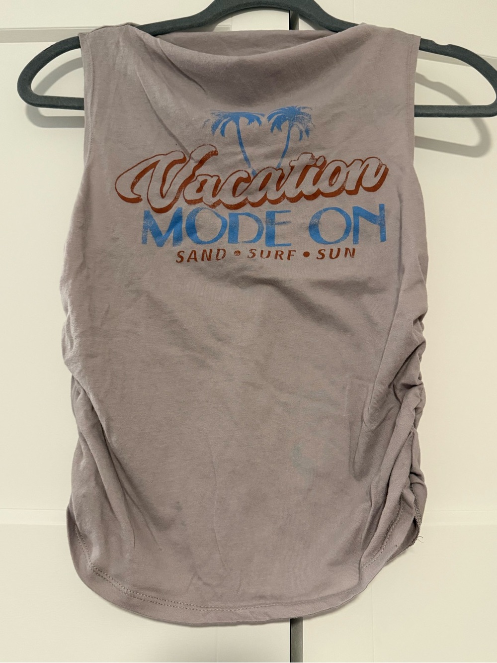 Vacation Mode On Graphic Tank Top - Grey with Blue & Rust Text